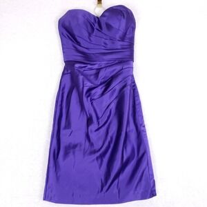 Bill Levkoff Purple Satin Strapless Ruched Sweetheart Cocktail Dress Size 6